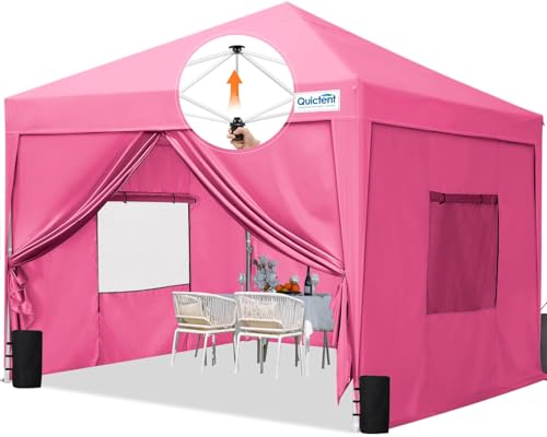 Quictent Privacy 8x8 Pop up Canopy Tent with Sidewalls and Roll-up Ventilated Windows, One Person Easy Setup, Outdoor Commercial Gazebo Shelter Enclosed Waterproof, Bonus 4 Sandbags - color: Pink, size: 8x8ft