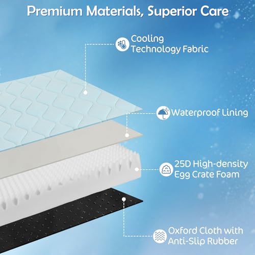 Q-Max>0.4 Cooling Dog Bed, 44" x 32" Orthopedic Dog Beds Large Sized, Waterproof Self-Cooling Pet Mat for Summer with Removable Washable Cover, Egg Crate Foam, Anti-Slip Bottom, Non-Gel, Blue - color: Cooling Blue, size: 44" x 32"