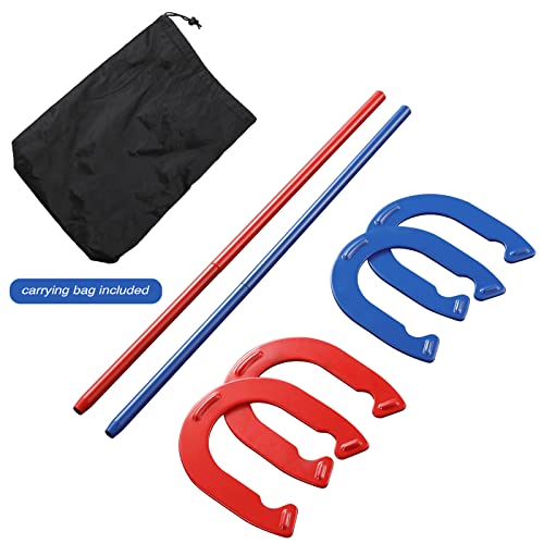 Horseshoes Outside Game, Horseshoes Outdoor Games Set Heavy Duty Steel 4 Horse Shoes & 2 Stakes, Horse Shoes Outdoor Games for Adults and Family - Ideal for Backyard, Lawn, Beach