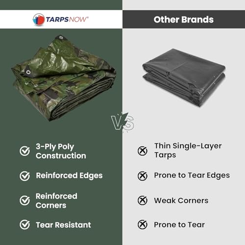 Tarps Now 12x12 ft Heavy Duty Camo Tarpaulin – 8 MIL Waterproof Camouflage Plastic Tarps with Aluminum Grommets, Reinforced Edges & Tear Resistant Cover for Camping, Roofing, Construction, Outdoor Use - size: 12' x 12'