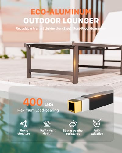 Chaise Lounge Chair Outdoor,Aluminum Patio Lounge Chairs Set of 2,Pool Lounge Chairs with 5 Adjustable Backrest for Outside Beach Lawn and Backyard White - color: White, size: 2 Chairs