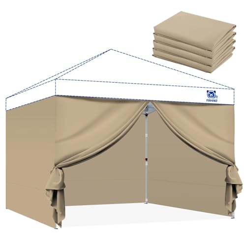 Fanpat Instant 10x10 Canopy Sidewalls for Pop Up Canopy, Waterproof UV Protection Fabric, 4 Packs Sidewalls with Zipper Door for Outdoor Events, Khaki(4PCS Sidewalls Only, Canopy Tent Not Included) - color: Khaki