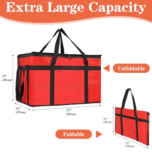PEASUG XXXL Insulated Bags for Food Delivery with Removable Hard Bottom,Pizza Delivery Bags, Large Capacity Cooler Bag Keep Food Warm for Grocery Shopping and Catering, Foldable, Heavy-Duty (Red) - color: Red