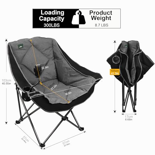 Northroad Oversized Foldable Camping Chair with Cell Phone Holder,Outdoor Padded Lawn Chair w/Cup Holder,Carry Bag for Beach, Hiking, and Picnics,Heavy-Duty 300-lbs Capacity, Black - color: Black With Phone Holder