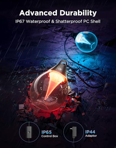 Govee Clear Bulb Outdoor String Lights, 96ft RGBWIC Dimmable Patio & Backyard Lights with 30 LED Bulbs, 111 Modes, IP67 Waterproof & Shatterproof, Works with Alexa, Google & Matter - size: 96ft