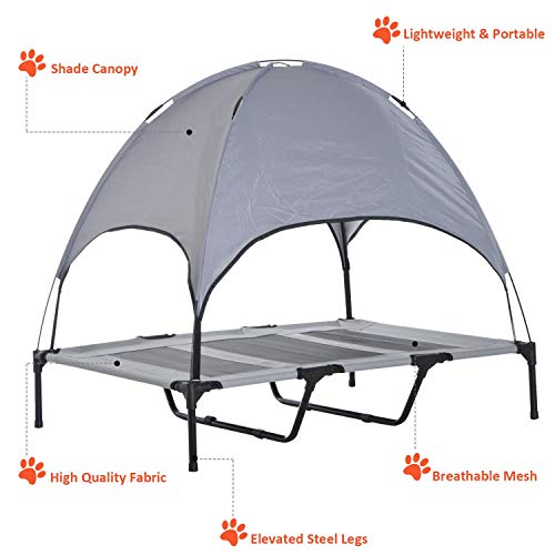 PawHut Elevated Portable Dog Cot Cooling Pet Bed With UV Protection Canopy Shade, 48 inch - color: Gray, size: 48 inch