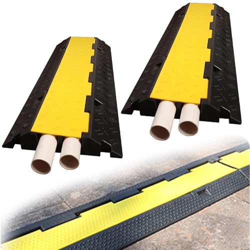 Cable Protector Ramp, 2 Channel, Driveway Hose Protector, Prevent Trip Hazard for Home Office or Outdoor Settings, Rubber Cable Cover with Yellow Plastic Lid, for Indoor&Outdoor (Color : 2 Pack) - color: 2 Pack