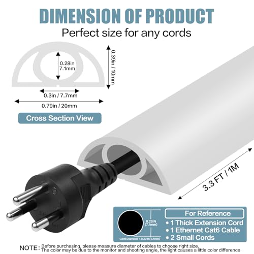 Floor Cord Cover Self Adhesive Cord Hider,3.3FT Cable Management, Extension Strip Protector for Wires, Prevent Cable Trips for Offices, Gyms, Exhibitions Cavity:0.3"(W) x 0.28"(H) White - color: White, size: 0.78" x 3.3'