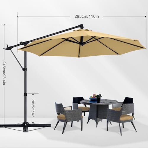 ABCCANOPY 10FT Cantilever Patio Umbrella with Base Stand, Offset Hanging Outdoor Umbrella, 360° Rotation & Tilt Adjustment,Suitable for Pool, Deck, Garden, Backyard(Khaki)