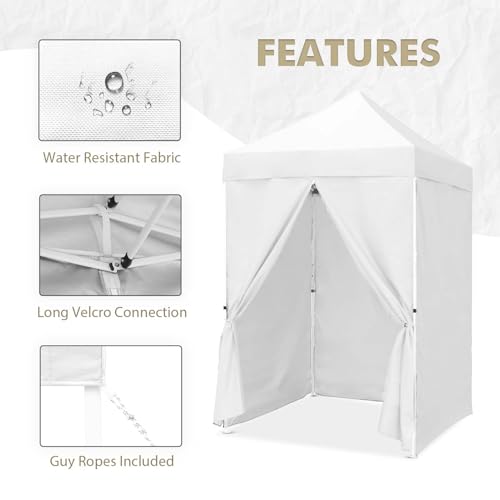 EAGLE PEAK 5x5 Instant Canopy with 4-Side Wall Panels, Small Pop up Portable Canopy Tent with Carry Bag, Light Weight Sun Shelter for Sports, Camping and Beach, White - color: White