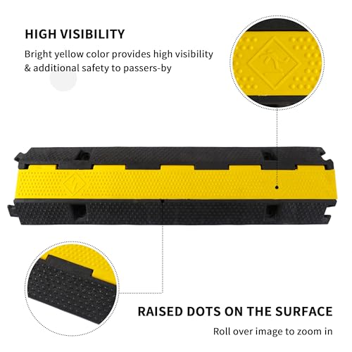 Rubber Cable Ramp Cord Cover Cable Protector Ramps Wire Hose Protective 22000Lbs Load Capacity Traffic 1 Channel Speed Bump for Asphalt Concrete Gravel Driveway, 4 Pack - color: 1 Channel - 4 Pack