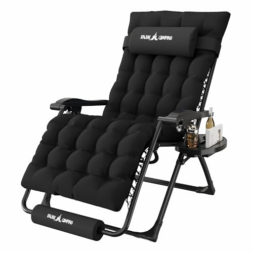 Amopatio Oversized Padded Zero Gravity Chair, XL 29In Reclining Camping Lounge Chair w/Removable Cushion&Headrest, Upgraded Lock and Footrest, Folding Patio Recliner for Indoor Outdoor, Black - color: Black XL, size: 29in