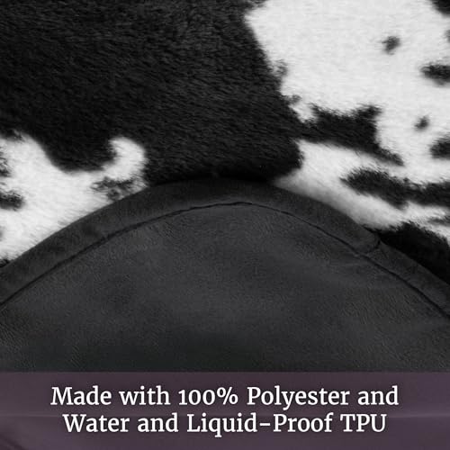 Waterproof Blanket for Bed, Couch, or Car - 60” x 80” Reversible Queen Size Throw Blanket for Reliable Leakproof Furniture Protection - Washable Pet Throws by Lavish Home (Cow Print) - color: Black/White