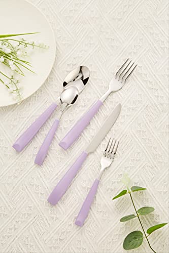 ANNOVA Silverware Set 20 Pieces Stainless Steel Cutlery Color Handle Flatware - 4 x Dinner Knife; 4 x Dinner Fork; 4 x Salad Fork; 4 x Dinner Spoon; 4 x Dessert Spoon (Lilac) - color: Lilac 20Pieces