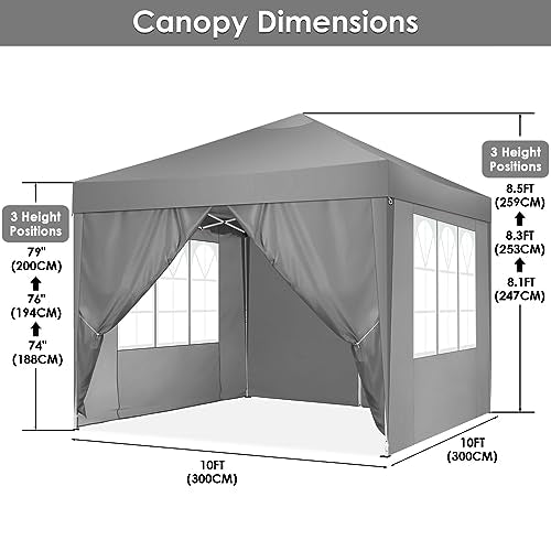 COBIZI Canopy 10x10 Pop Up Canopy Tent with 4 Sidewalls Party Tents for Parties Weddings Backyard Waterproof Canopy Outdoor Commercial Canopy Event Tent with Stakes, Ropes, Silver Gray - color: Gray, size: 10x10 with 4 Sidewalls