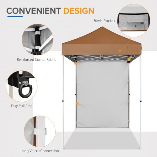 EAGLE PEAK Pop up Canopy 5x5, Outdoor Portable Canopy Tent with One Removable Sunwall, Carry Bag Included, Khaki - color: Khaki