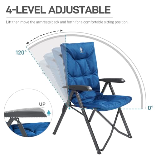 EVER ADVANCED Folding Padded Camping Chair 4 Positon Adjustable Recliner with High Back Support Portable for Adults, 300lbs Weight Capacity, Blue - color: Blue