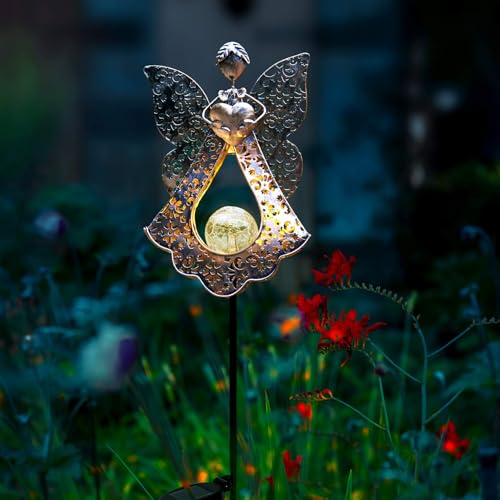 LEDs Solar Stake Lights for Garden Metal Warm White, Memorial Gift - Perfect as Remembrance & Sympathy Gifts (Angel-Bronze) (Angel) - style: Angel
