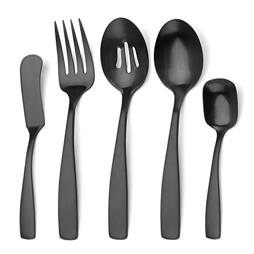 O.C.E. 5-Piece Matte Black Serving Flatware Silverware Set, Utensil Set of Stainless Steel, Satin Finish, Hostess Tableware Serving Set, Dishwasher Safe - color: Matte Black, size: 5-Piece