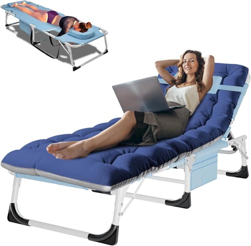 ABORON 4-in-1 Lounge Chair with Face & Arm Holes for Tanning, 440LB Heavy-Duty Folding Recliner with Plush Cotton Cushion, No Assembly Tri-Fold Guest Bed for Sunbathing, Poolside, Office Nap & Camping - color: Estate Prussian Extra Wide