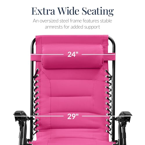 Best Choice Products Oversized Padded Zero Gravity Chair, Folding Outdoor Patio Recliner, XL Anti Gravity Lounger for Backyard w/Headrest, Cup Holder, Side Tray, Polyester Mesh - Hot Pink - color: Hot Pink