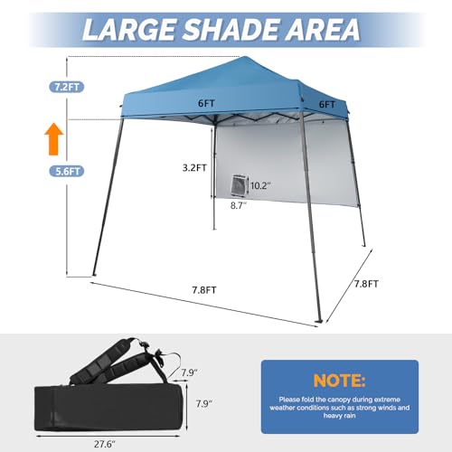 VINGLI 6x6 ft Pop Up Canopy Tent, Outdoor Small Gazebo with Backpack, Patio Slant Leg with 1 Sidewall, Portable Easy Up (Blue) - color: Blue, size: 6x6