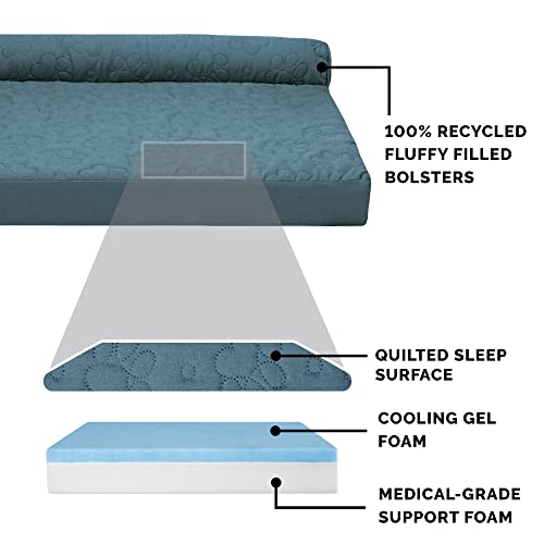 Furhaven Cooling Gel Dog Bed for Large Dogs w/ Removable Bolsters & Washable Cover, For Dogs Up to 95 lbs - Pinsonic Quilted Paw L Shaped Chaise - Bluestone, Jumbo/XL - color: (Quilted Paw) Bluestone, size: Jumbo
