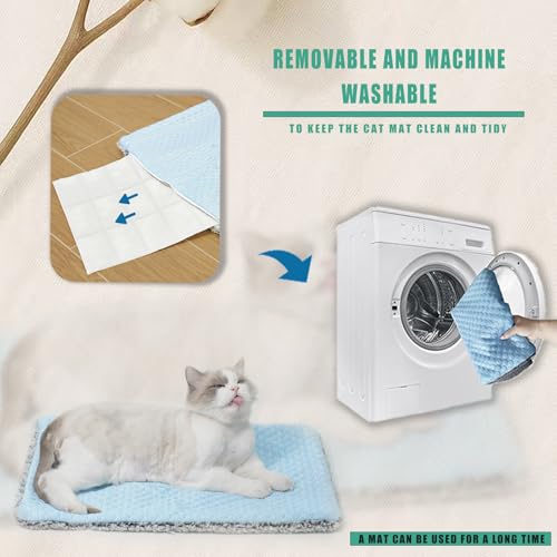 Two Uses'Cat Mat,Self Warming&Cooling Cat Mat.12 * 20in- Cooling Cat Pad,Small Animal with Free Ice Gel Bag,Two uses,Self Warming,Cats self Heating pad,Machine Washable - color: Light Blue+Gel ice pack, size: Small