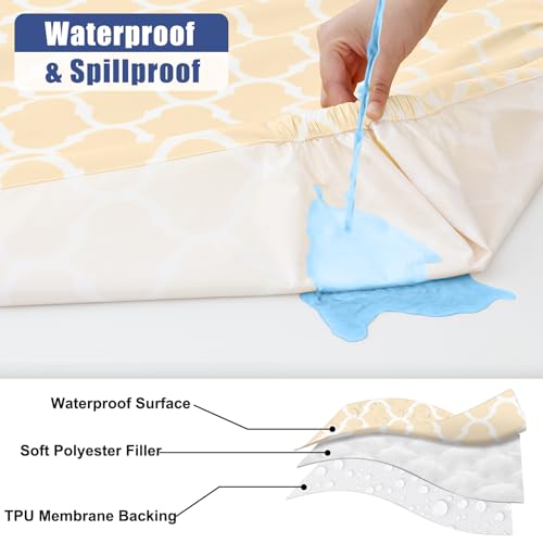 Smiry 2 Pack Rectangle Table Cloth 6 Foot, Waterproof Elastic Fitted Tablecloths, Windproof Washable Polyester Table Cover for Picnic, Camping, Outdoor (Beige, 30"x72") - color: Beige, size: 30"x72"