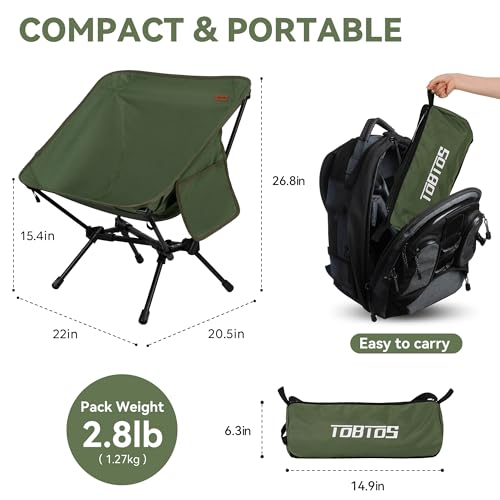 TOBTOS 2 Pack Ultralight Camping Chair, Portable Folding Backpacking Chair, Compact Camping Chair with Carry Bag for Outdoor Camp Hiking Backpack Beach Travel (Green) - color: Green-2 Pack