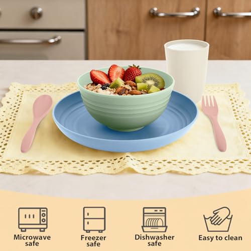 Wheat Straw Dinnerware Sets 20 PCS Service for 4, Unbreakable Kitchen Plates and Bowls Sets, Microwave Dishwasher Safe Dish Set, Outdoor Camping, RV, Apartment Essentials - Colorful - color: Colorful, size: 20 PCS