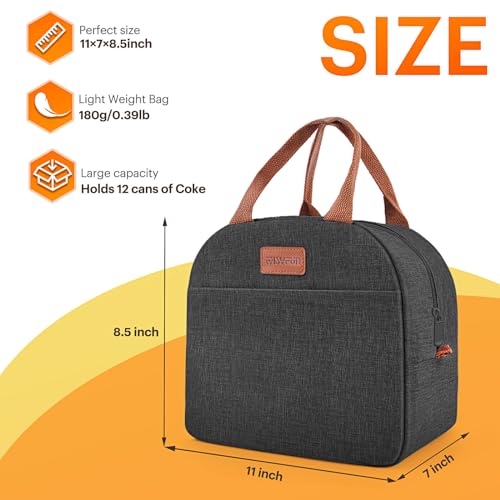 Lunch Bag for Women & Men Adult Insulated Lunch Box, Small Leakproof Cooler Food Lunch Containers Reusable High Capacity Lunch Tote Bags for Work, Travel, Outdoor (Black) - color: Black