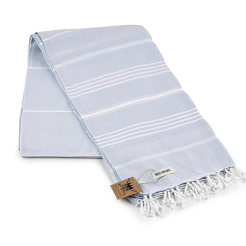 100% Organic Turkish Cotton Beach and Bath Towel, Peshtemal Towel Blanket, Quick Dry Sand Free, Oversized Light Compact, Diamond Weave, Prewashed, 71 x 39 Inches (Light Blue) - color: Light Blue