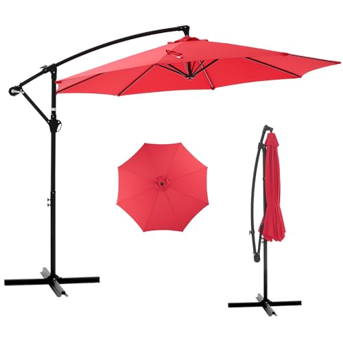 NEWBULIG 10FT Patio Umbrella, Offset Cantilever Outdoor Patio Table Umbrella, UV Protection, Fade Resistant Fabric, Easy Tilt Adjustment for Pool, Deck, Garden, Backyard - color: Bright Red, size: 10ft-Basic