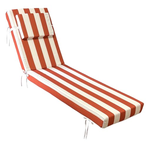 Chaise Lounge Cushions Outdoor 72x21x4 Inch, Patio Lounger Chair Cushion with Removable Cover, Fade Resistant Replacement Pad for Outdoor Furniture (Orange and White Stripes, 72x21x4 inch) - color: Orange and White Stripes