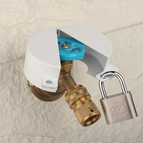 Outdoor Faucet Lock with Padlock Water Spigot Lockout Device Suitable for Garden Hose Bib Water Valve Childproof,Prevent Water Theft and Unauthorized Use of Water,White - color: White
