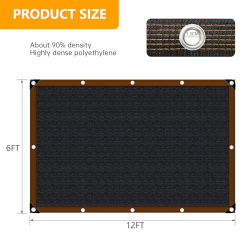 Shade-Cloth 85-90% for Garden Plants 6x12 FT, Black Sun-Block Shade Cover Mesh Tarp with Grommets Sun Shade Canopy for Outdoor Pergola Patio Flower Lawn Kennel Chicken Coop - size: 6x12 FT