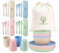 ECOSTAR Wheat Straw Dinnerware Sets Unbreakable Plates Bowls and Cups Reusable Utensils Dishwasher Microwave Safe Bowls and Plates Sets (Classic) - color: Classic