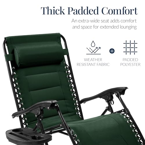 Best Choice Products Oversized Padded Zero Gravity Chair, Folding Outdoor Patio Recliner, XL Anti Gravity Lounger for Backyard w/Headrest, Cup Holder, Side Tray, Polyester Mesh - Forest Green - color: Forest Green