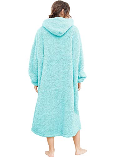 Sherpa Wearable Blanket Oversized Hoodie Sweatshirt TV Blanket with Long Sleeves and Pocket,One Size Fit All,Lakeblue - color: Lakeblue