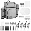 VEVOR Picnic Backpack, Beach Picnic Backpack Bag for 4 Person with Insulated Cooler Compartment, Detachable Bottle/Wine Holder, Lightweight Blanket, Plates and Cutlery Set for Hiking & Camping, Grey - size: double layer for 4 & gray