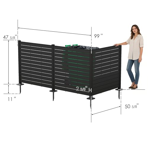 Kozyard 50" W x 48" H Outdoor Privacy Screens Aluminum Post, Air Conditioner Fence Panels, Pool Equipment Enclosure, Trash Can Screens Fence Kit for Outside Backyard Patio(Black/3Panels) - color: 3Black Panels/DarkGray Frame