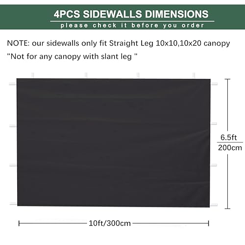 SideWalls for 10x10 Pop up Canopy Frame, 3 Pack Black SunWall and 1Pack Door Only, Black (with Zippers) - color: Black, size: 4 Sidewalls