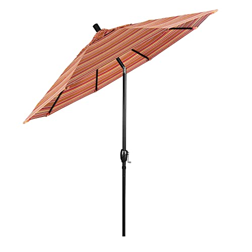 California Umbrella 9' Round Aluminum Market Umbrella, Crank Lift, Push Button Tilt, Black Pole, Sunbrella Dolce Mango - color: Dolce Mango