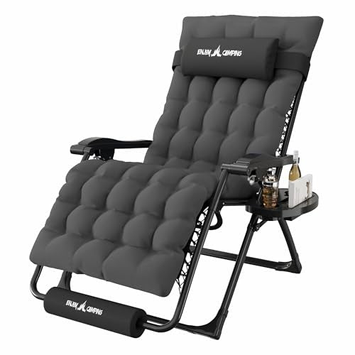 Amopatio Zero Gravity Chair with Removable Cushion & Tray, XL 29In Patio Folding Reclining Lounge Chair with Footrest & Headrest for Indoor and Outdoor, Support 500lbs, Grey&Black - color: Dark Grey&black XL, size: 29in