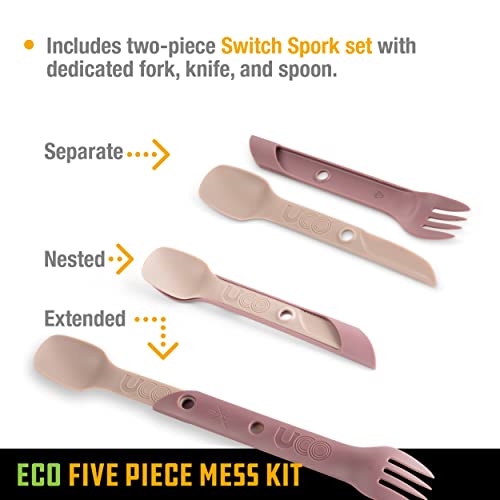 UCO Recycled ECO 5-Piece Camping Mess Kit with Bowl, Plate, Switch Spork Utensil Set - color: Plum Purple