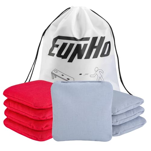 EunHo Cornhole Bags Set of 8 Regulation Size & Weight Corn Hole Bean Bags Official Professional All Weather for Tossing Game with Carry Case - color: Red/Gey