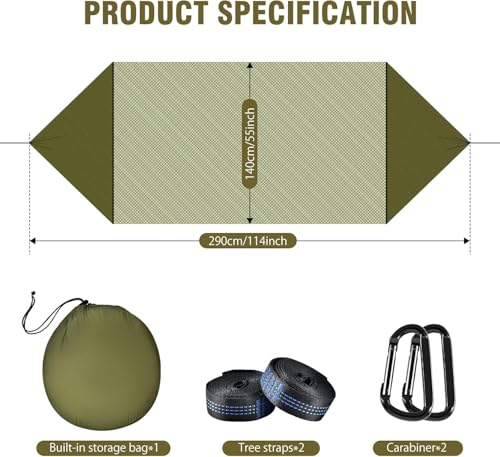Camping Hammock with Mosquito Net, Lightweight Portable Double & Single Hammock Tent with 2 Tree Straps, Parachute Nylon Hammock for Outdoor Backpacking Beach Backyard Patio Hiking, Arm Green