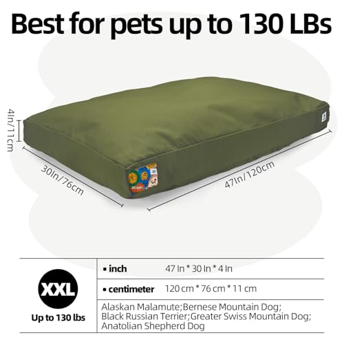 Sytopia 47 Inch Canvas Outdoor Dog Bed for XXL Dogs, Durable Dog Bed with Waterproof Machine Washable Removable Cover, Indoor Patio Pet Pad for Crate, Green - color: Green, size: XX-Large