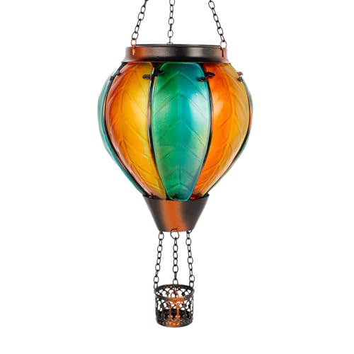 Hanging Solar Hot Air Balloon Lantern with Flame, Glass Hot Air Balloon Solar Lantern Outdoor Waterproof, Solar Powered Hot Air Balloon Lantern Decorative for Outside Garden Yard (Orange) - color: Orange